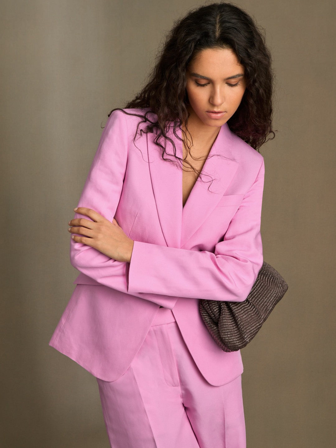Single Breasted Suit Jacket With Linen in Pink Women | Reiss