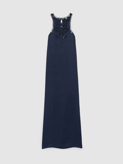 Satin Cut-Out Slip Dress in Navy Women | Reiss