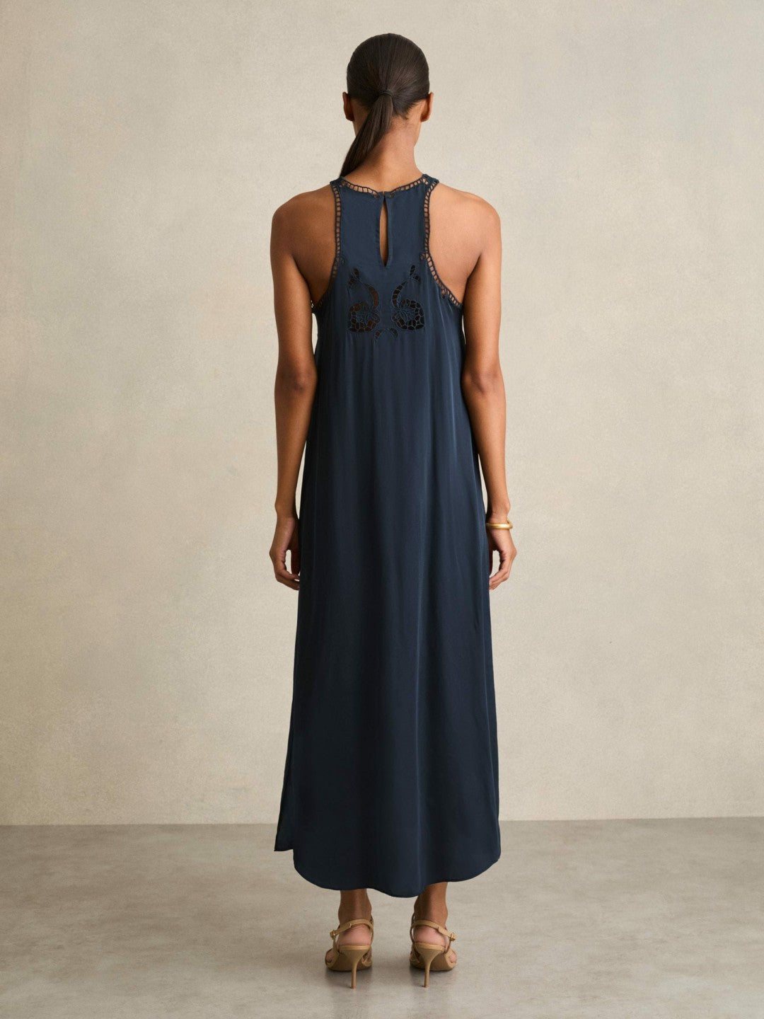 Satin Cut-Out Slip Dress in Navy Women | Reiss