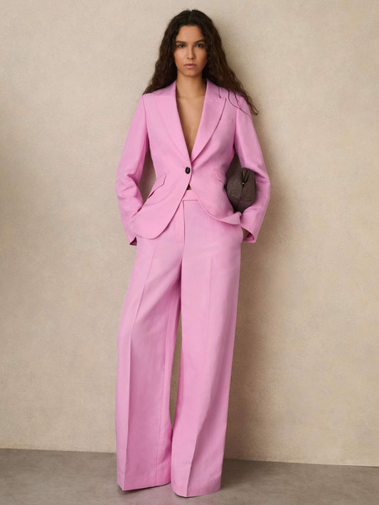 Wide-Leg Trousers With Linen in Pink Women | Reiss