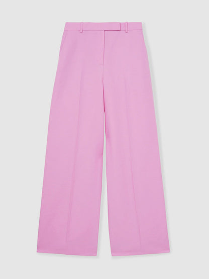 Wide-Leg Trousers With Linen in Pink Women | Reiss