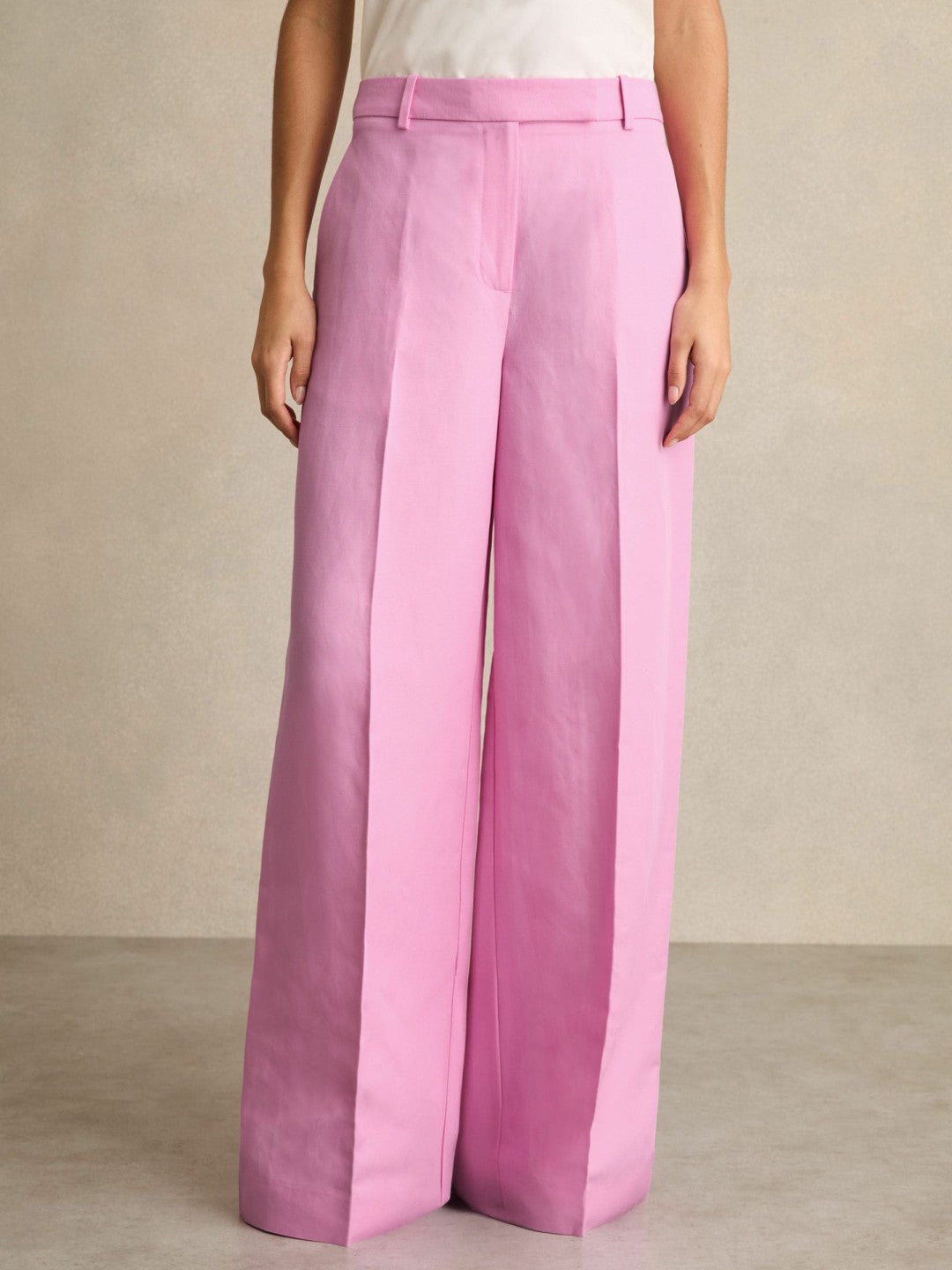 Wide-Leg Trousers With Linen in Pink Women | Reiss