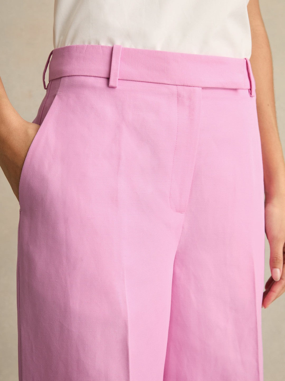 Wide-Leg Trousers With Linen in Pink Women | Reiss