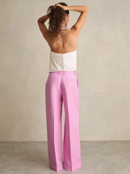 Wide-Leg Trousers With Linen in Pink Women | Reiss