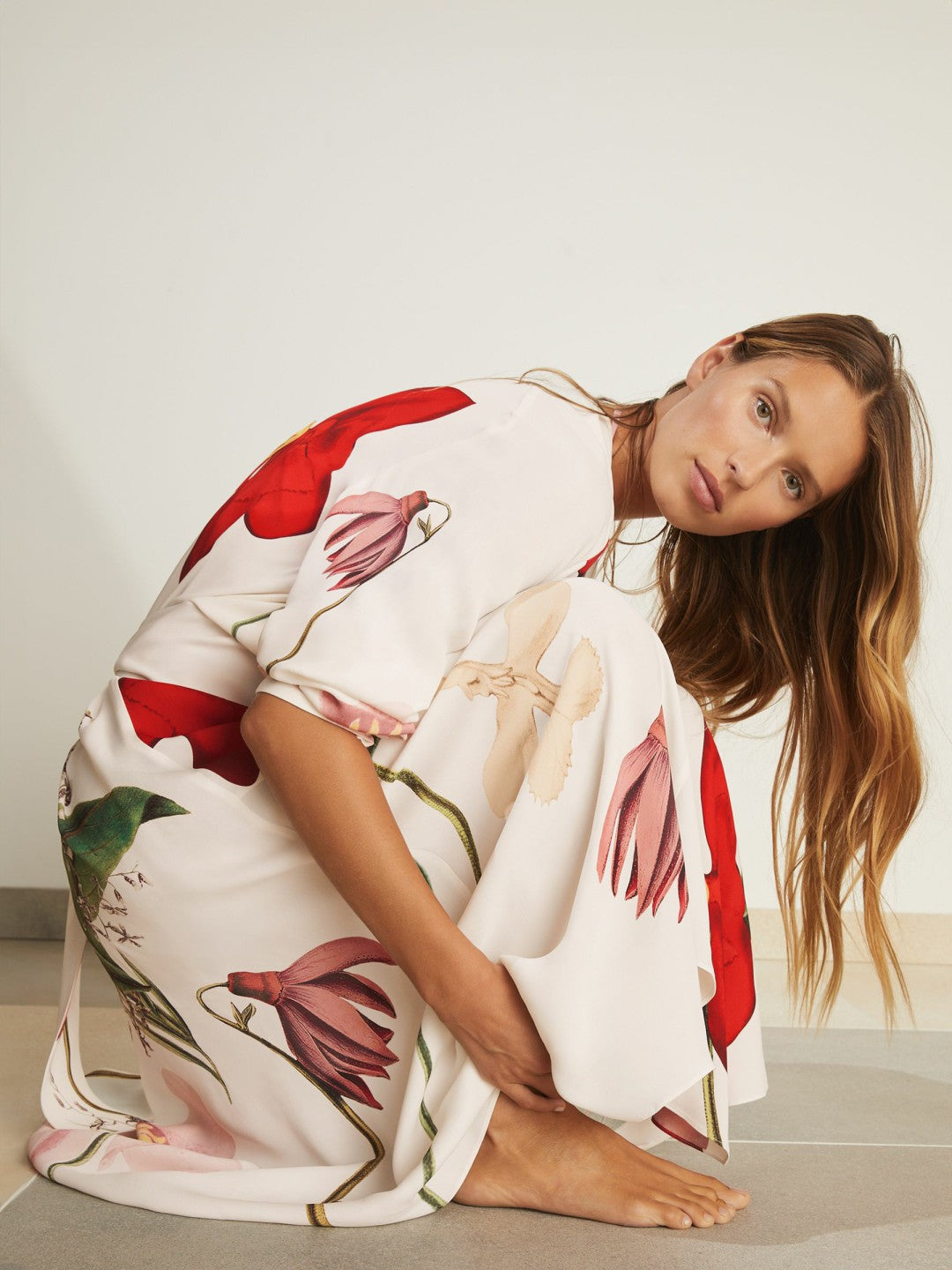 | NYBG Floral-Print Maxi Dress in Ivory Women | Reiss