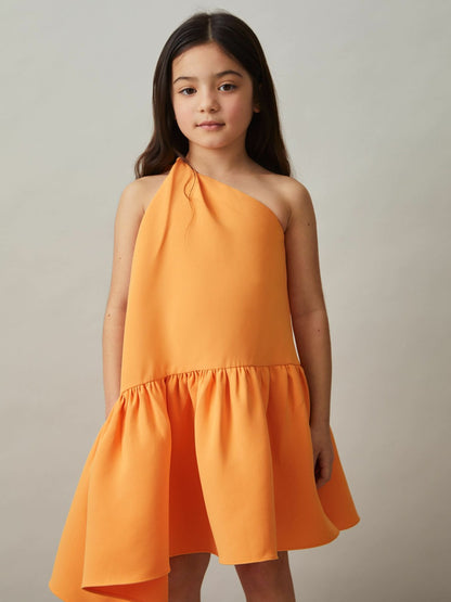 13-14 yrs One-Shoulder Tiered Dress in Orange Children & Baby | Reiss