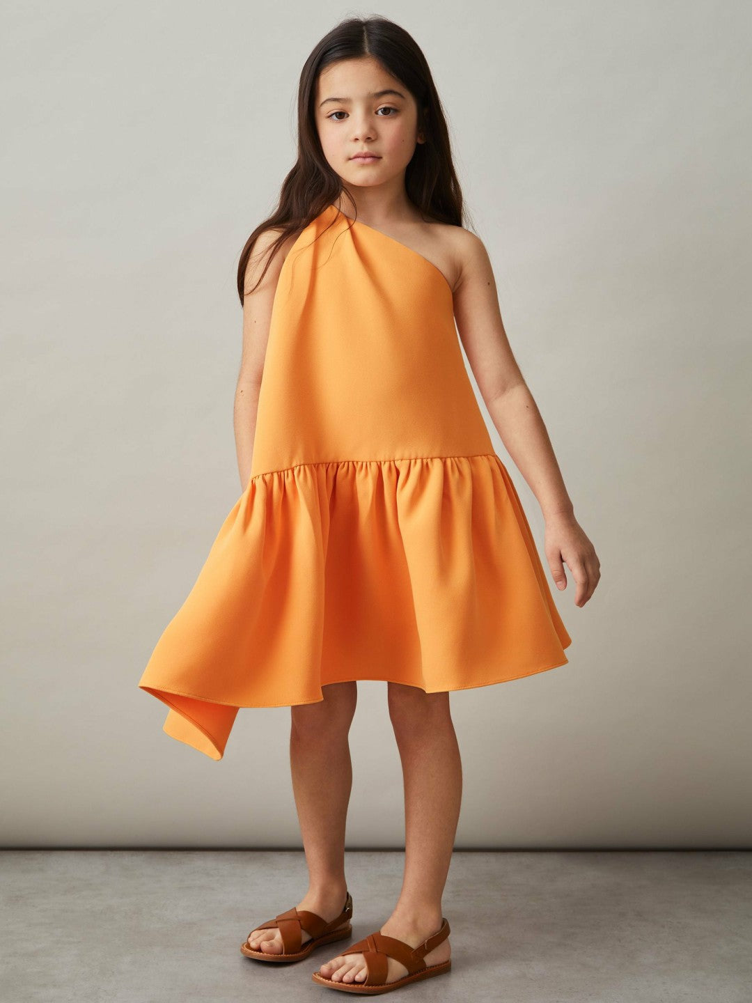 13-14 yrs One-Shoulder Tiered Dress in Orange Children & Baby | Reiss