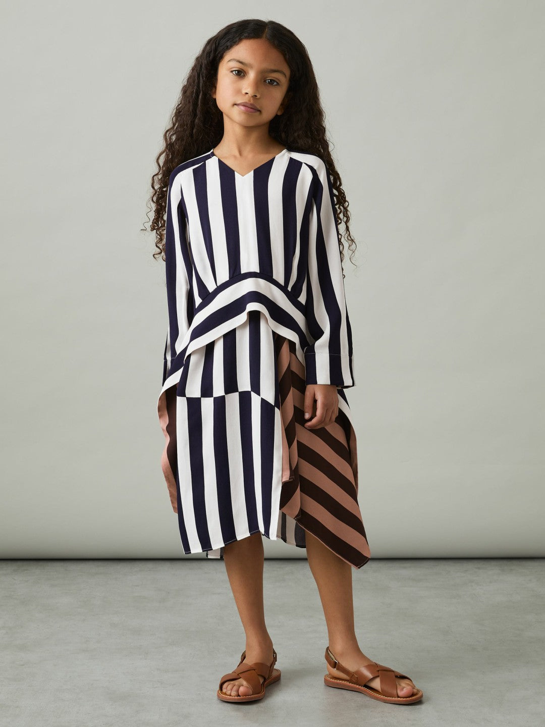 9-13 yrs Stripe-Print Handkerchief Dress in Multi Children & Baby | Reiss