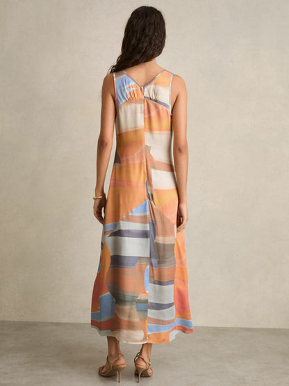 Sunset Print Sleeveless Slip Dress in Coral Women | Reiss