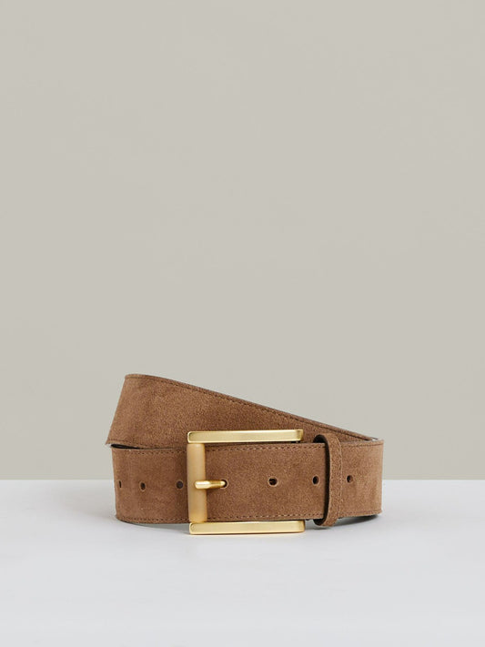 Suede Square Roller Buckle Belt in Tan Women | Reiss
