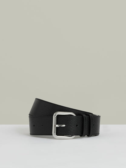 Leather Square Roller Buckle Belt in Black Women | Reiss