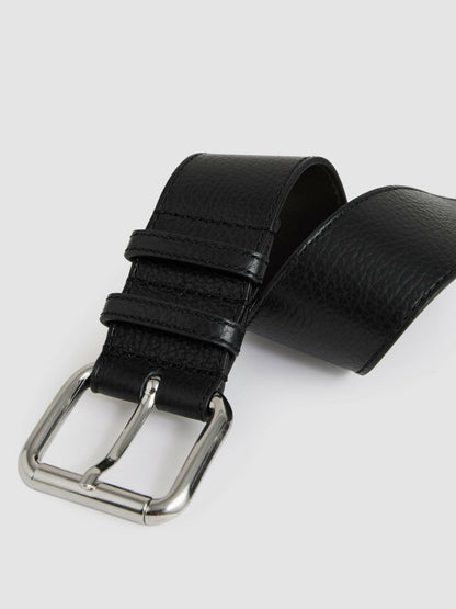 Leather Square Roller Buckle Belt in Black Women | Reiss