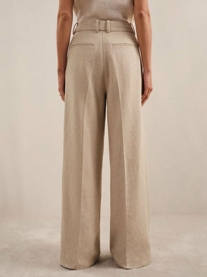 Petite Linen-Blend Wide-Leg Trousers in Neutral Women | Reiss