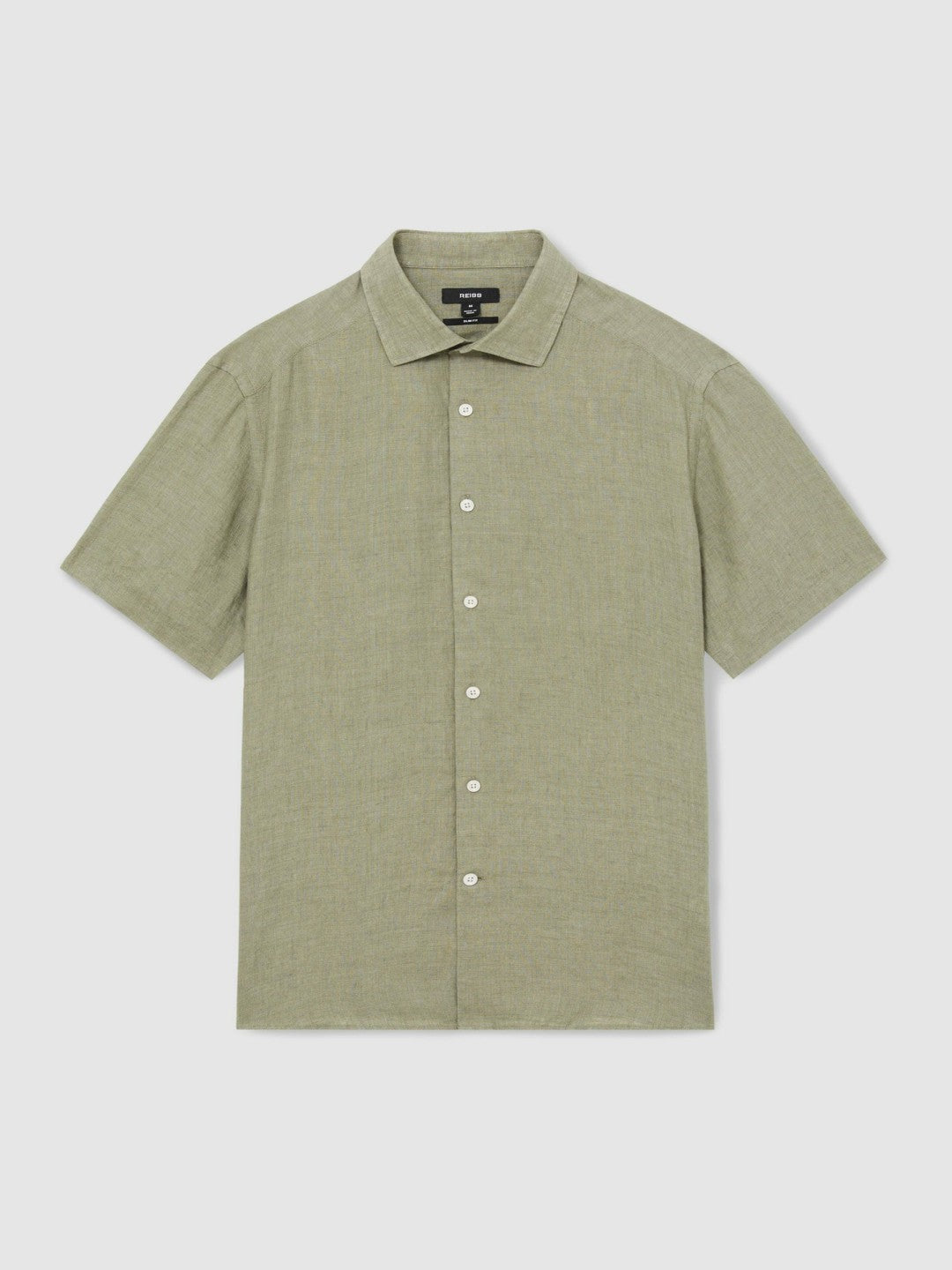 Slim Fit Linen Button-Through Shirt in Thyme Green Men | Reiss
