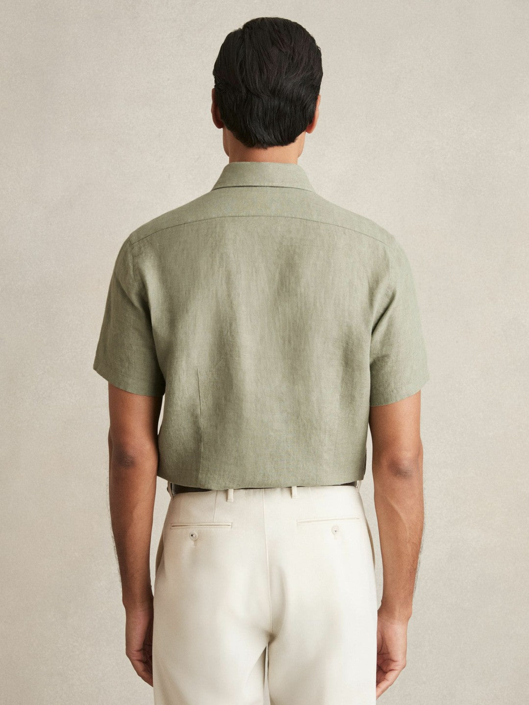Slim Fit Linen Button-Through Shirt in Thyme Green Men | Reiss