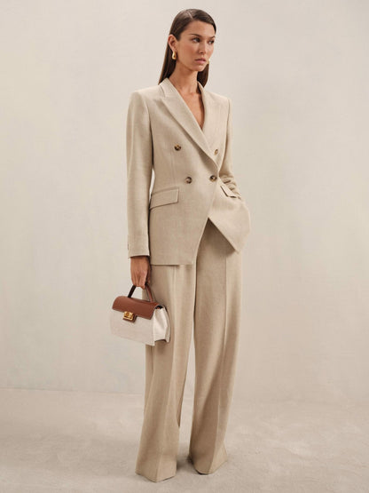 Linen-Blend Wide-Leg Trousers in Neutral Women | Reiss