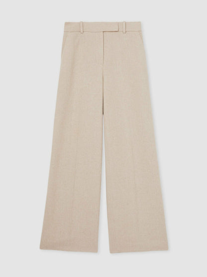 Linen-Blend Wide-Leg Trousers in Neutral Women | Reiss