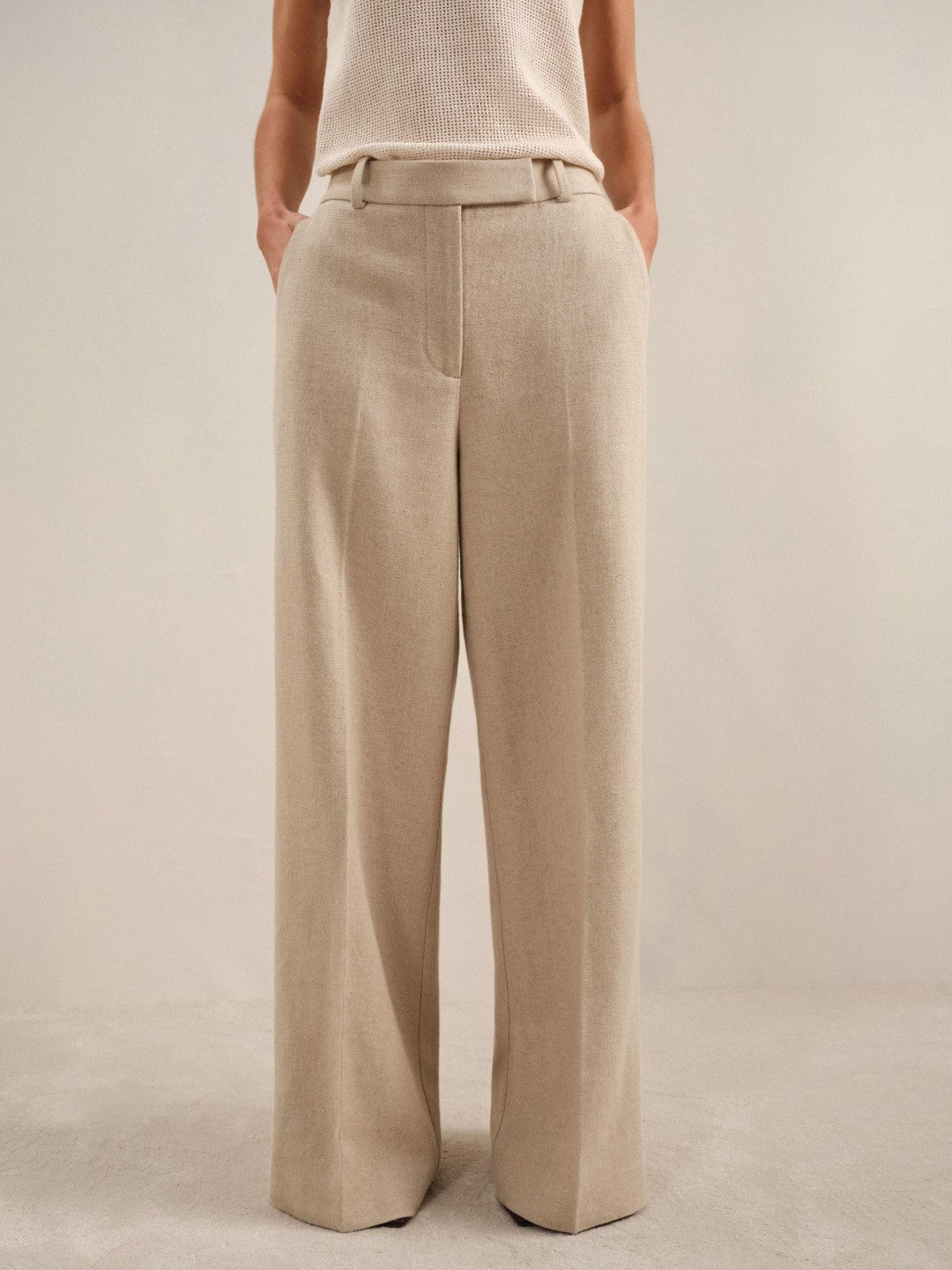 Linen-Blend Wide-Leg Trousers in Neutral Women | Reiss
