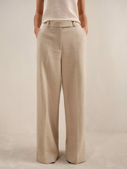 Linen-Blend Wide-Leg Trousers in Neutral Women | Reiss