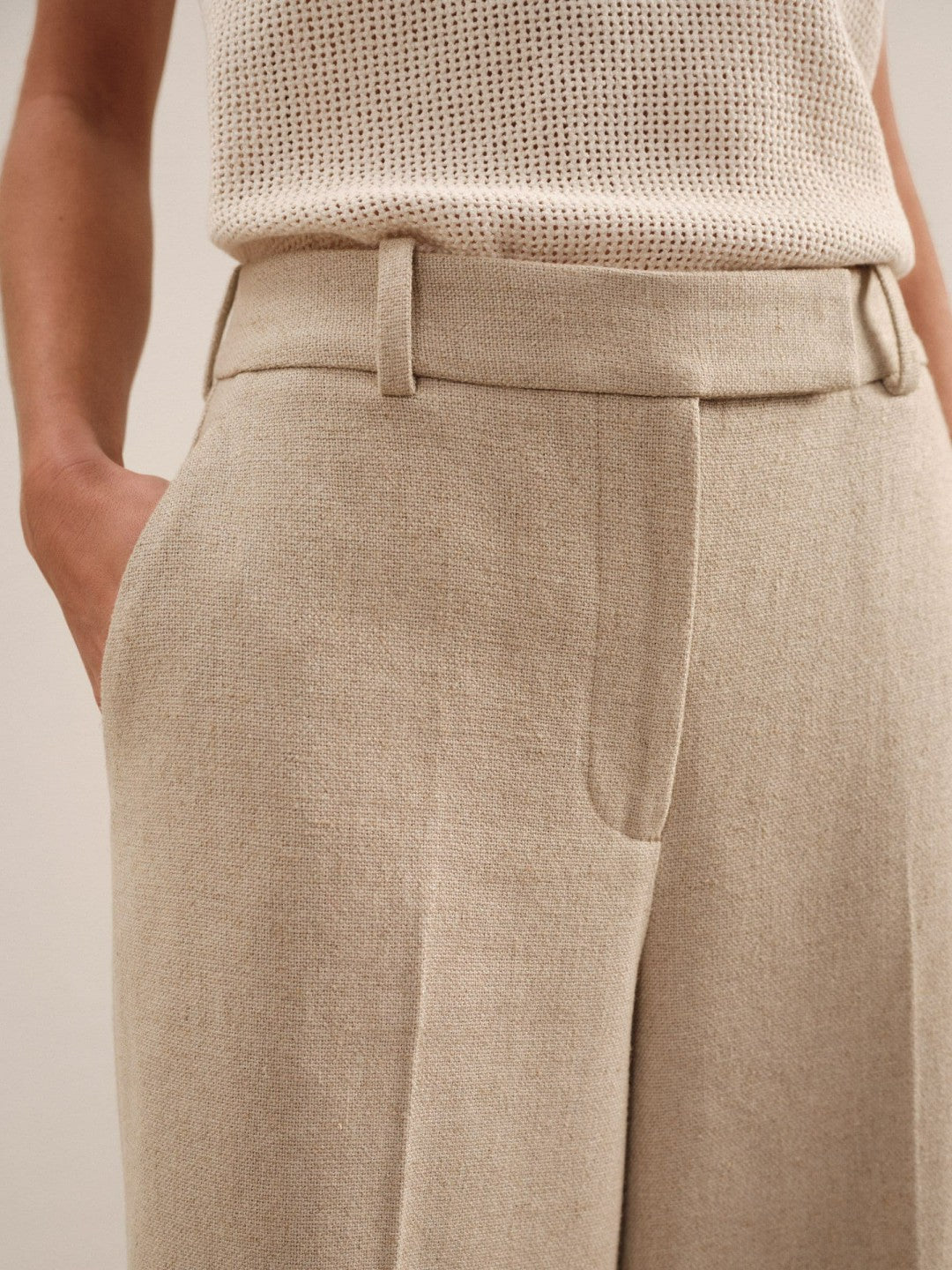 Linen-Blend Wide-Leg Trousers in Neutral Women | Reiss