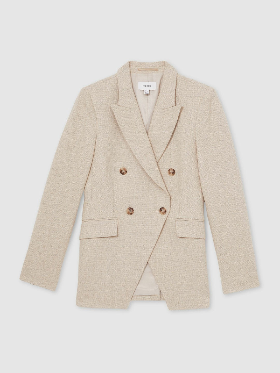 Linen-Blend Double-Breasted Suit Jacket in Neutral Women | Reiss