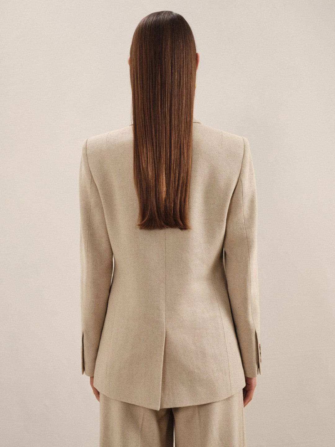 Linen-Blend Double-Breasted Suit Jacket in Neutral Women | Reiss