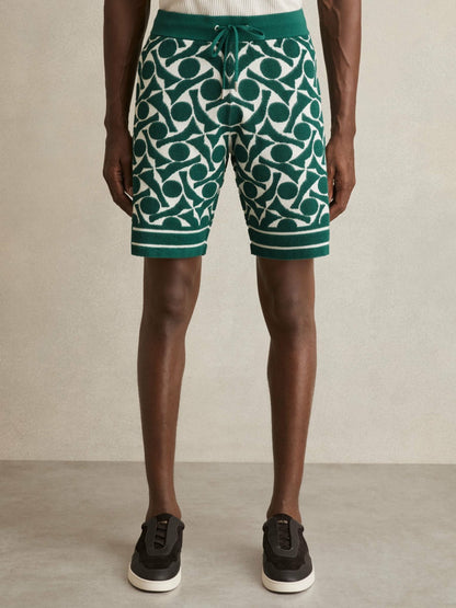 Abstract-Pattern Towelling Shorts in Green/White Men | Reiss