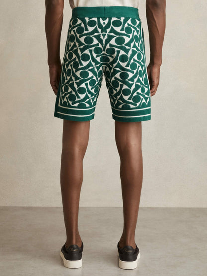 Abstract-Pattern Towelling Shorts in Green/White Men | Reiss