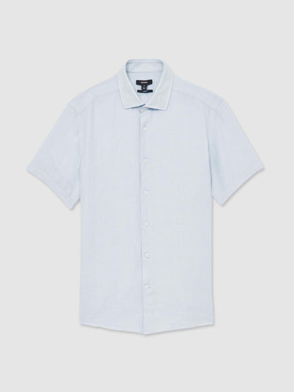 Slim Fit Linen Button-Through Shirt in Pale Blue Men | Reiss