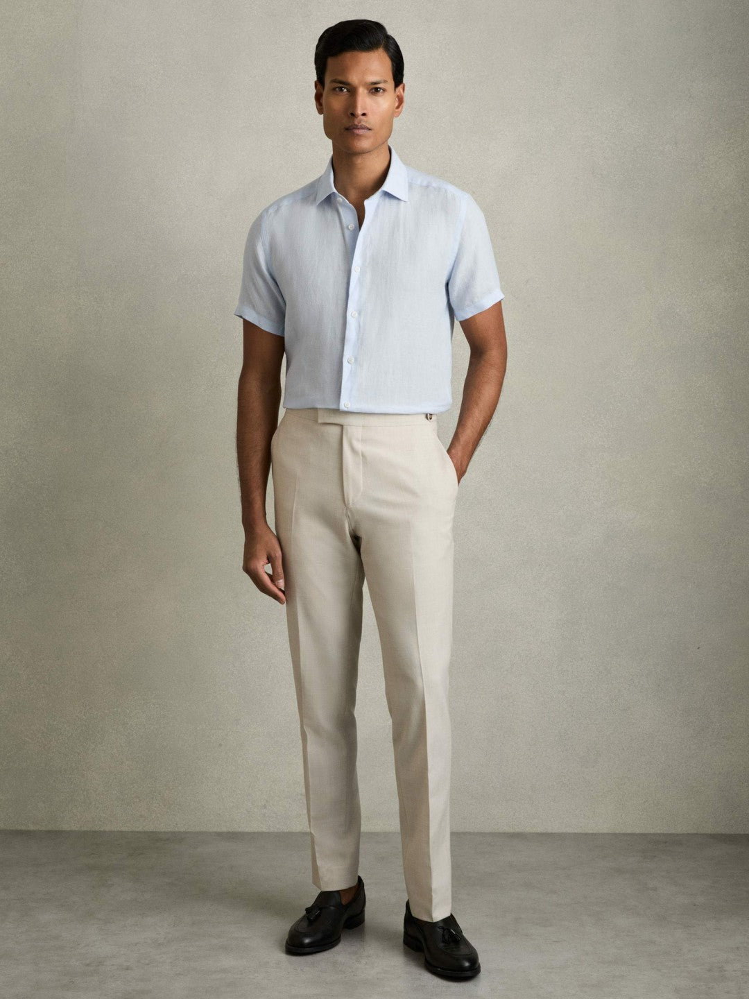Slim Fit Linen Button-Through Shirt in Pale Blue Men | Reiss