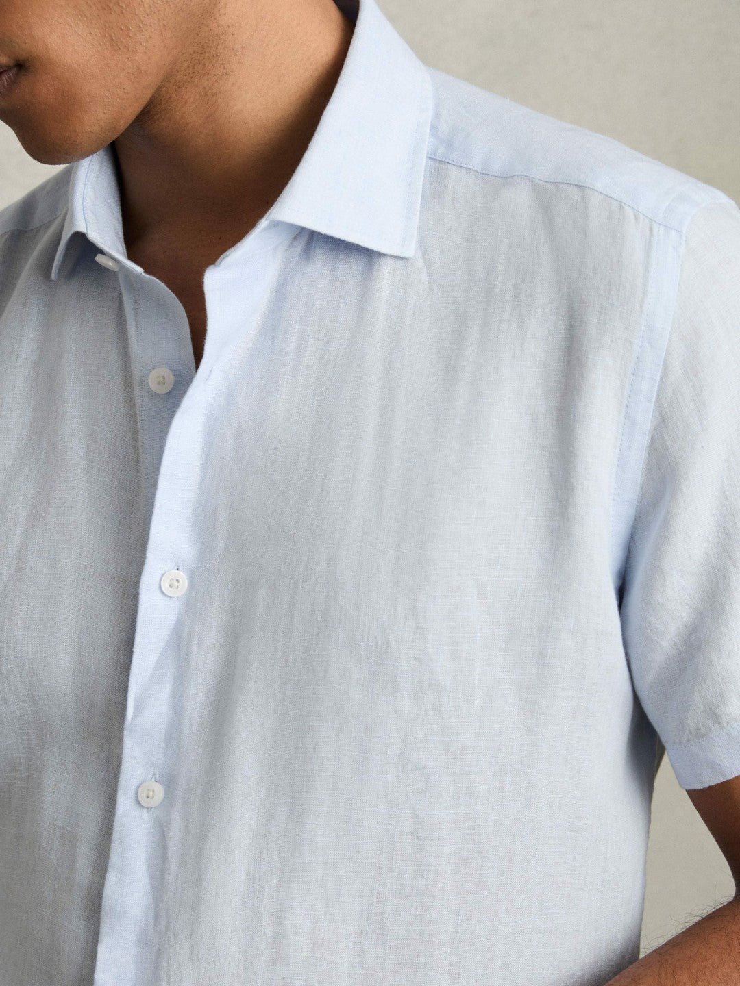 Slim Fit Linen Button-Through Shirt in Pale Blue Men | Reiss
