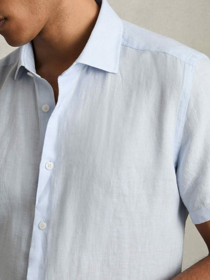 Slim Fit Linen Button-Through Shirt in Pale Blue Men | Reiss