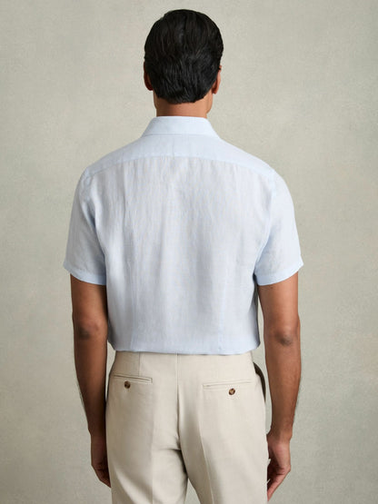 Slim Fit Linen Button-Through Shirt in Pale Blue Men | Reiss