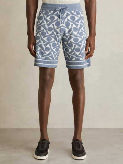 Abstract-Pattern Towelling Shorts in Soft Blue/White Men | Reiss