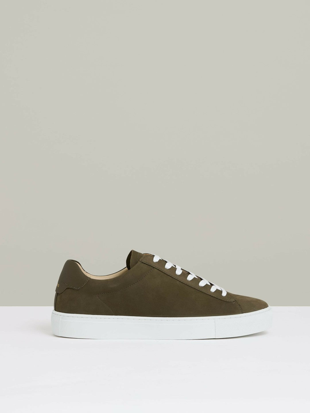 Nubuck-Leather Low-Top Trainers in Olive Green Men | Reiss
