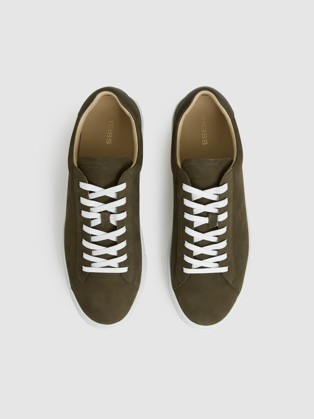 Nubuck-Leather Low-Top Trainers in Olive Green Men | Reiss