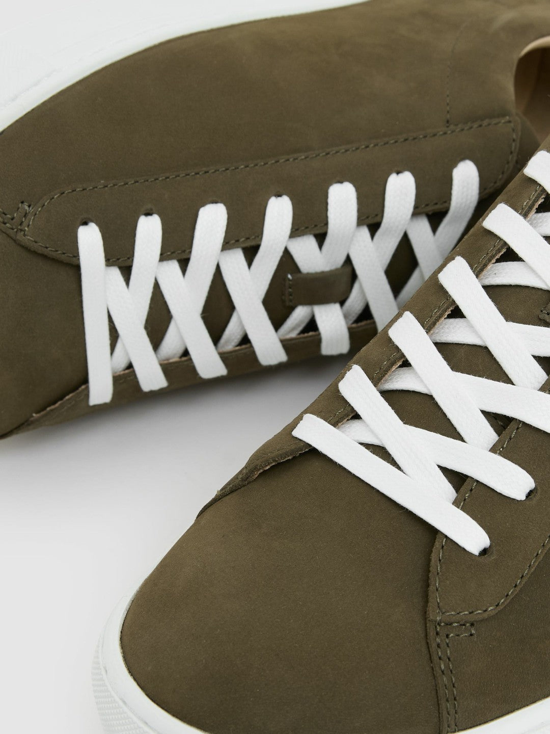 Nubuck-Leather Low-Top Trainers in Olive Green Men | Reiss