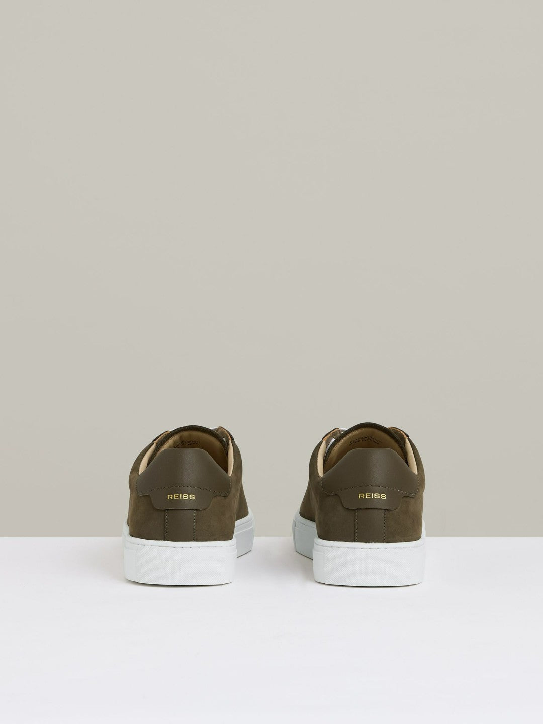 Nubuck-Leather Low-Top Trainers in Olive Green Men | Reiss