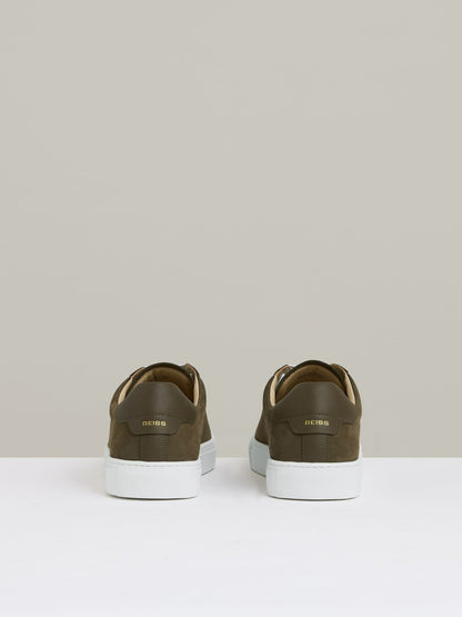 Nubuck-Leather Low-Top Trainers in Olive Green Men | Reiss