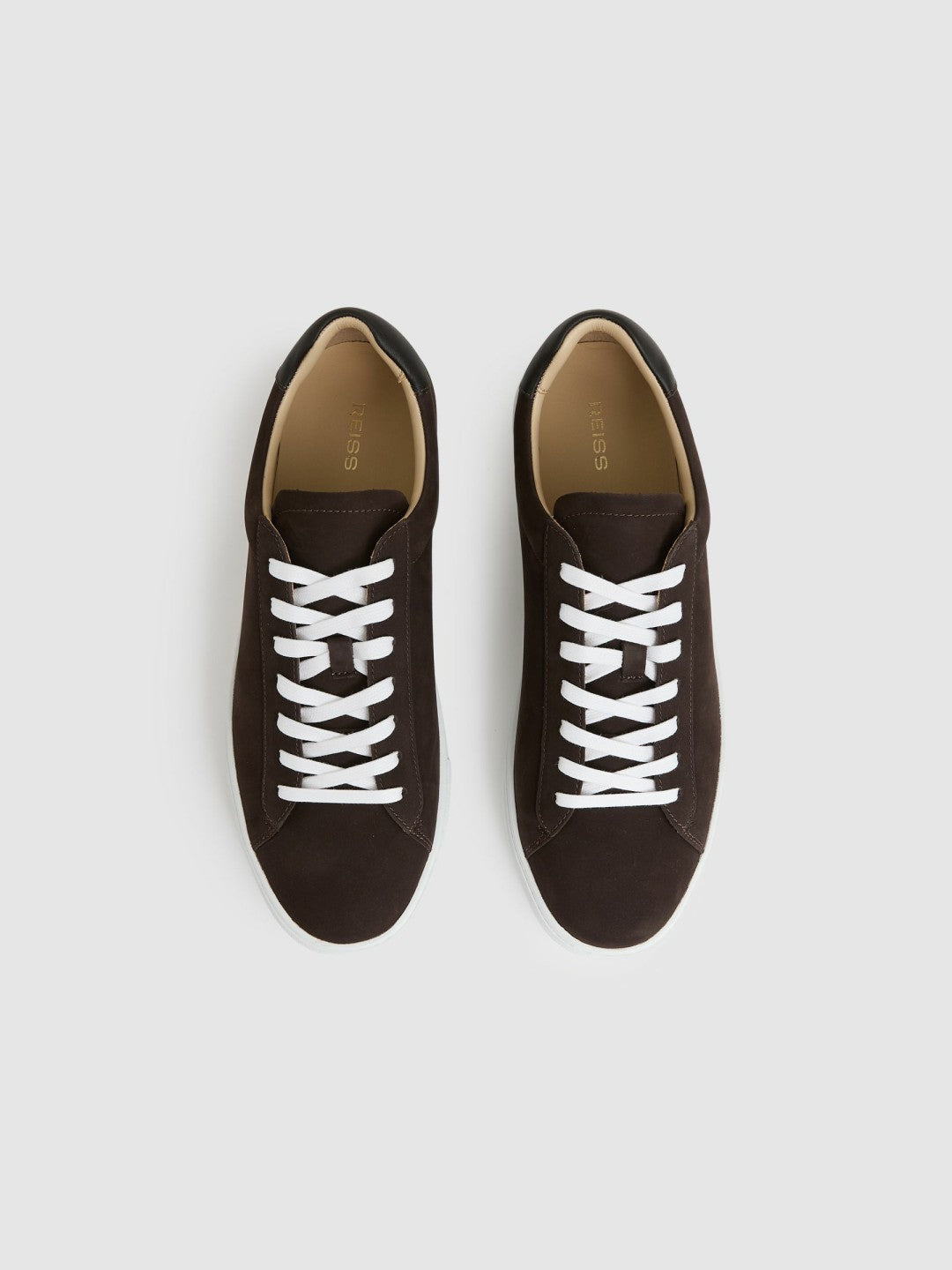 Nubuck-Leather Low-Top Trainers in Dark Chocolate Brown Men | Reiss
