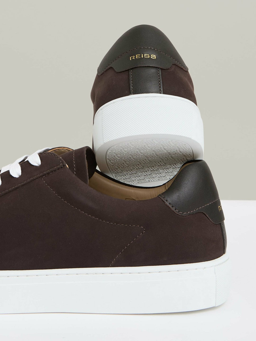 Nubuck-Leather Low-Top Trainers in Dark Chocolate Brown Men | Reiss