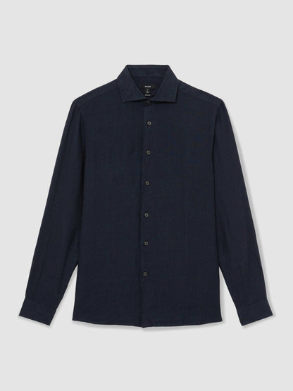Linen Button-Through Shirt in Navy Men | Reiss