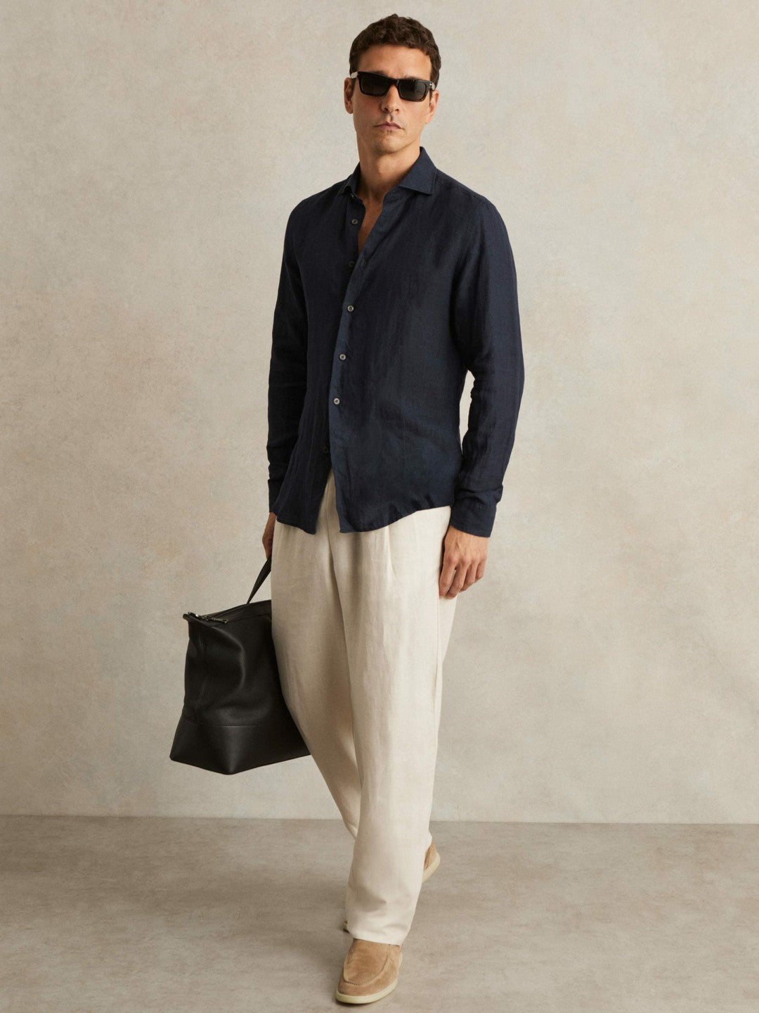 Linen Button-Through Shirt in Navy Men | Reiss