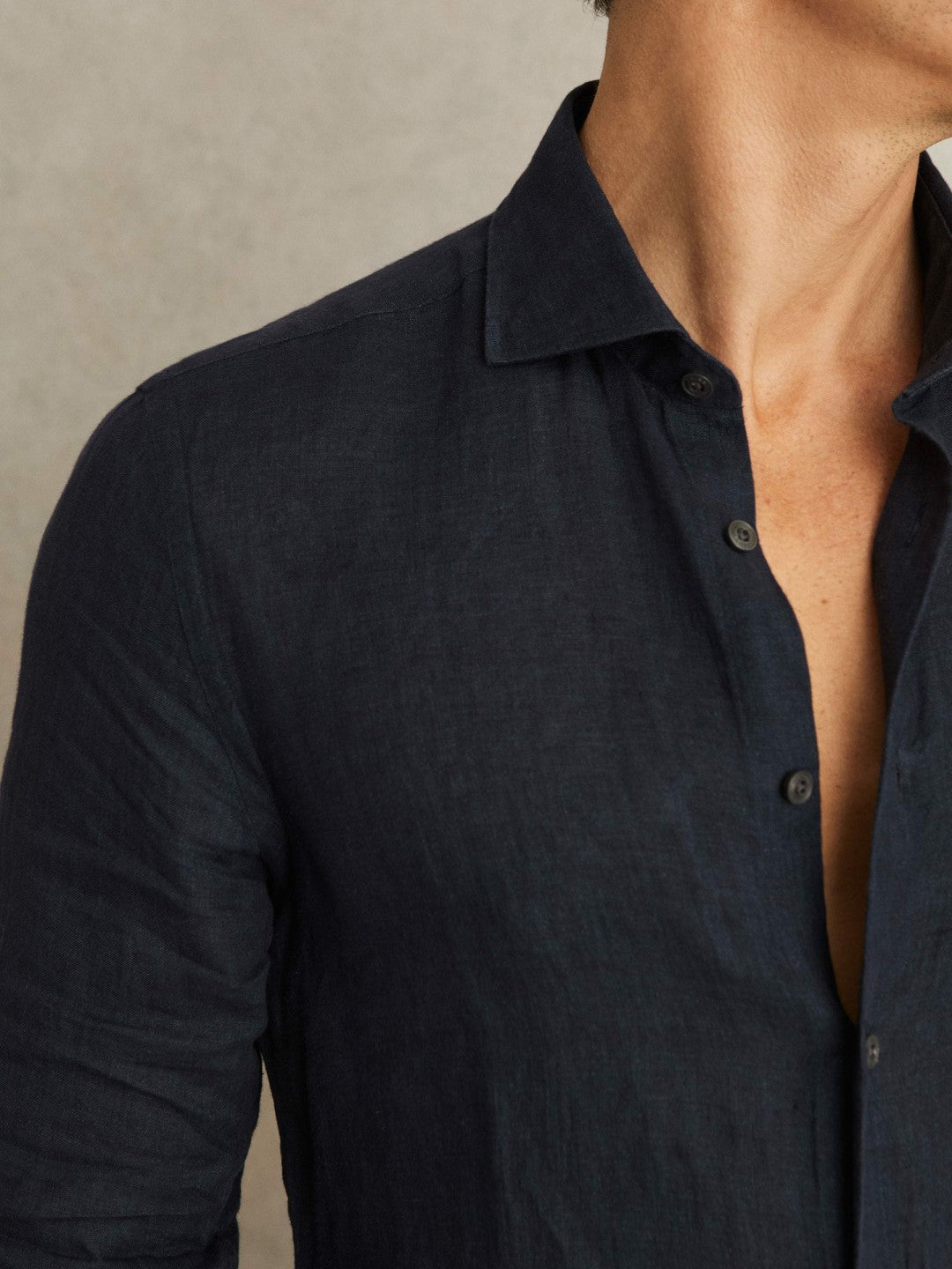 Linen Button-Through Shirt in Navy Men | Reiss