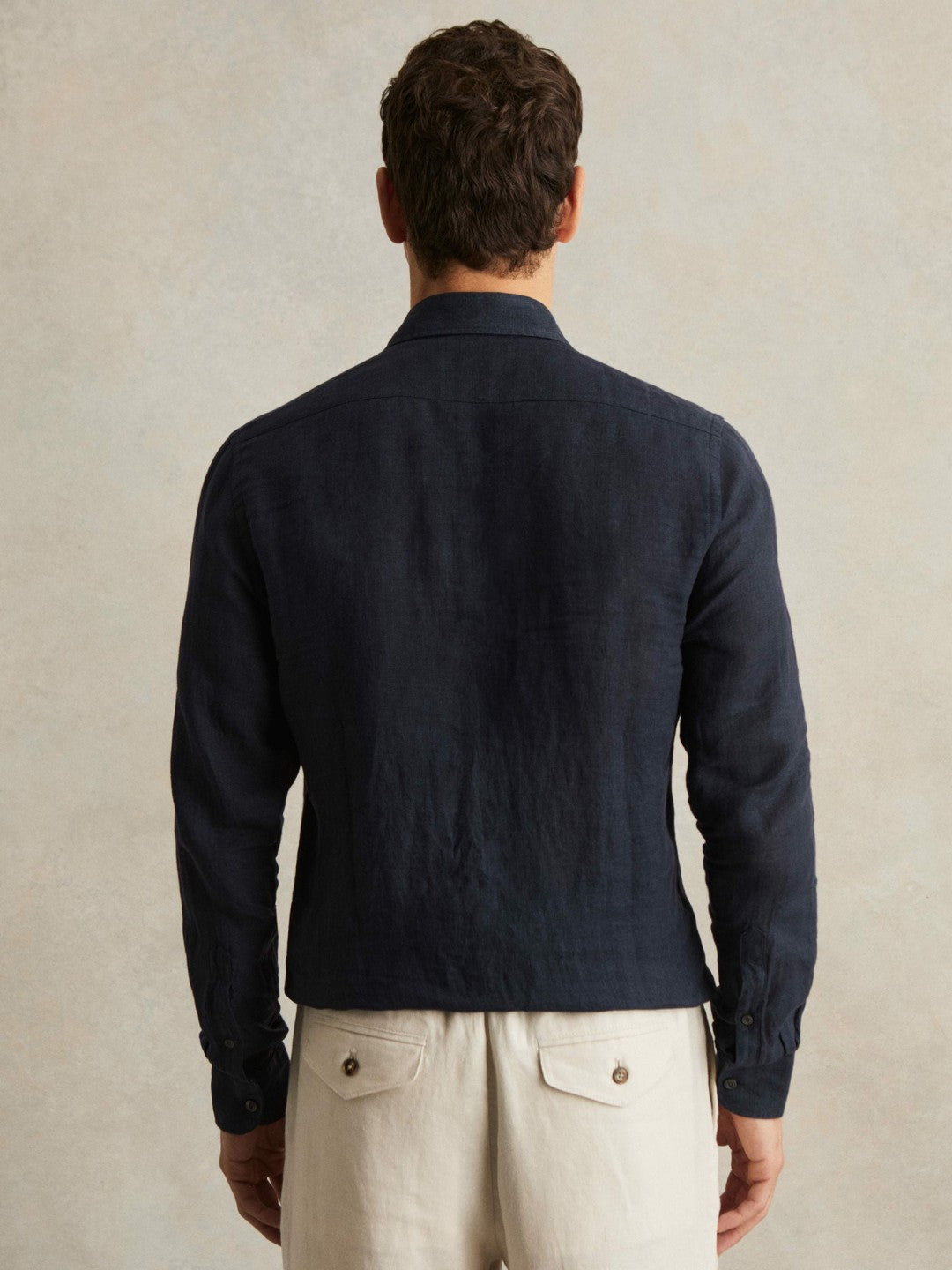Linen Button-Through Shirt in Navy Men | Reiss