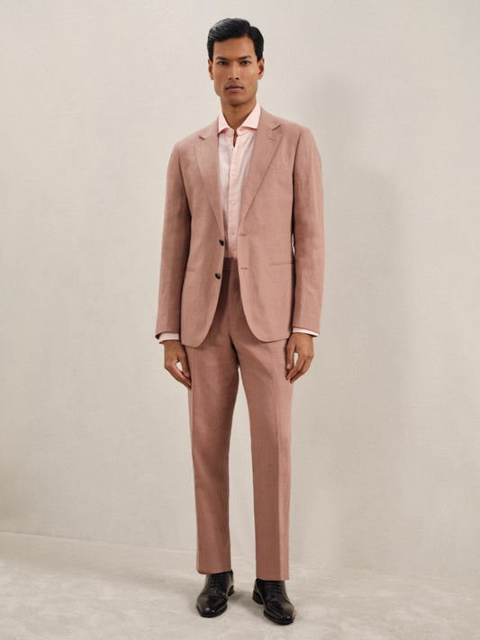 Single-Breasted Linen Suit Blazer Slim Fit in Rose Pink Men | Reiss