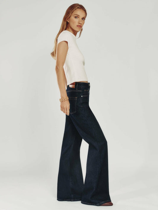 Petite Mid-Rise Flared Jeans in Dark Blue Women | Reiss