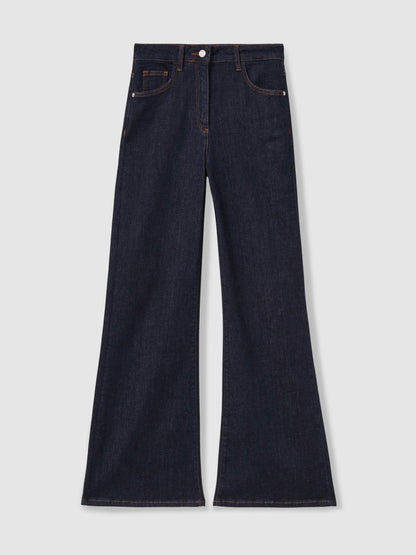 Petite Mid-Rise Flared Jeans in Dark Blue Women | Reiss