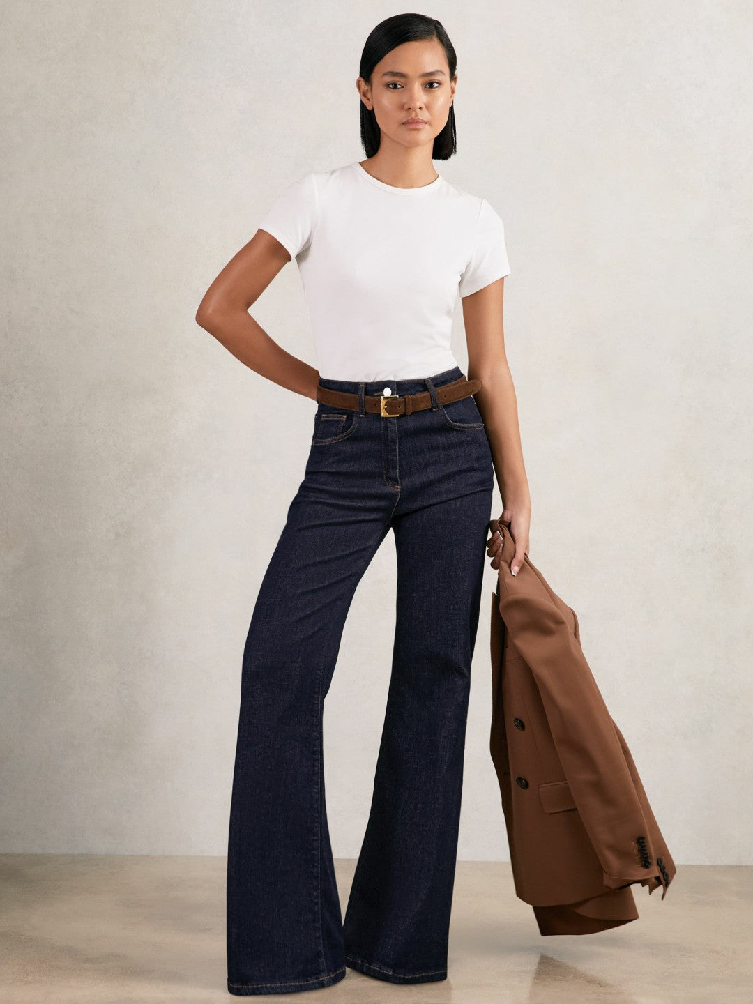 Petite Mid-Rise Flared Jeans in Dark Blue Women | Reiss