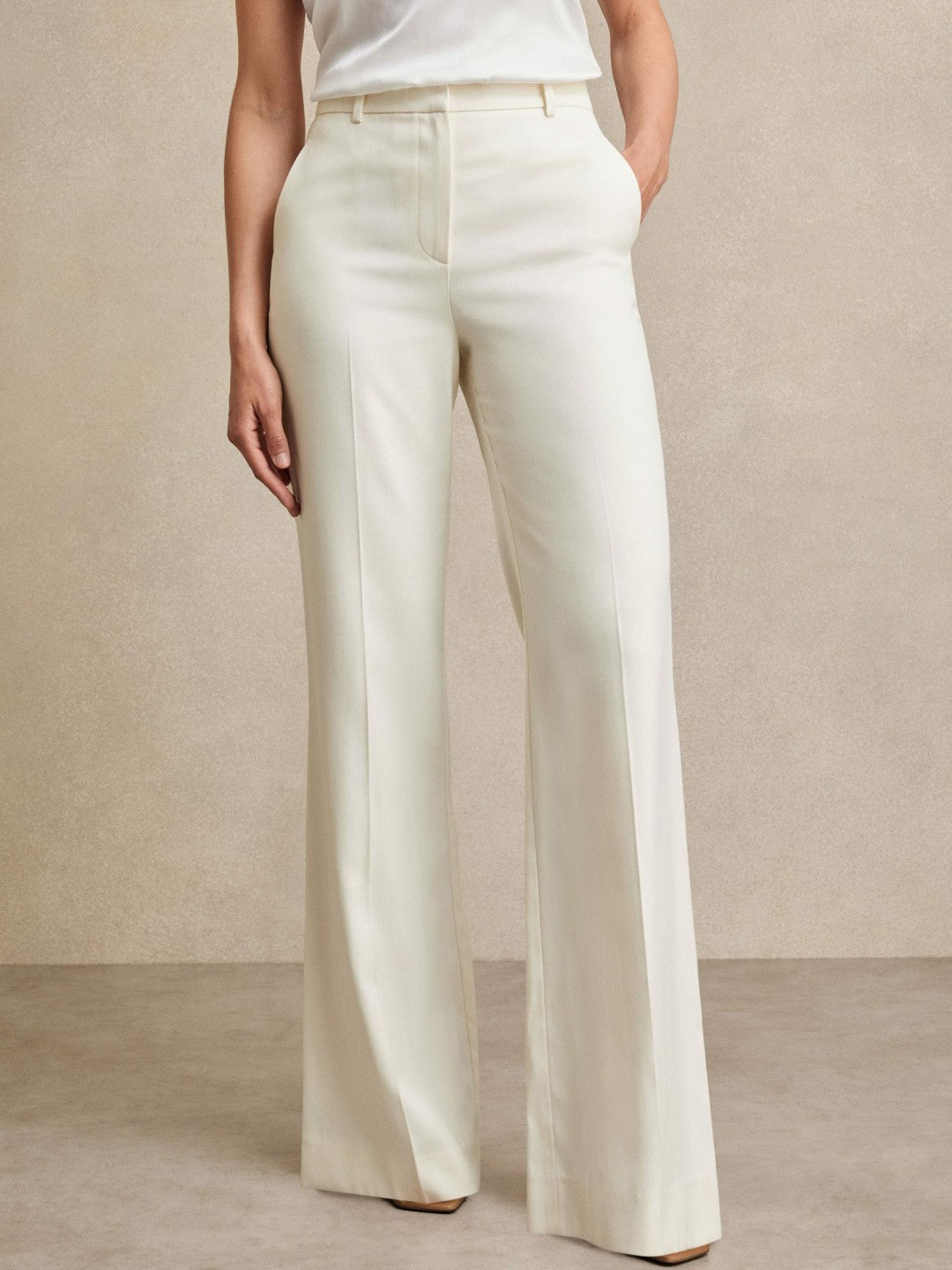 Petite Wide Leg Tailored Trousers in Cream Women | Reiss